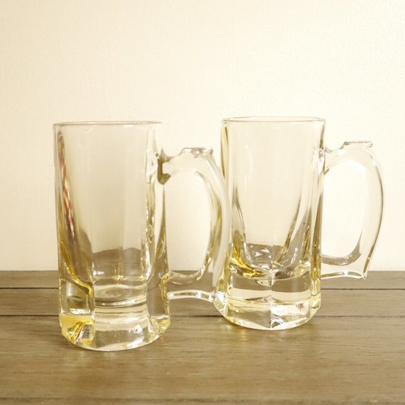 Libbey clear, yellow 8oz glass beer mugs (set of 2) - Picture 2 of 7